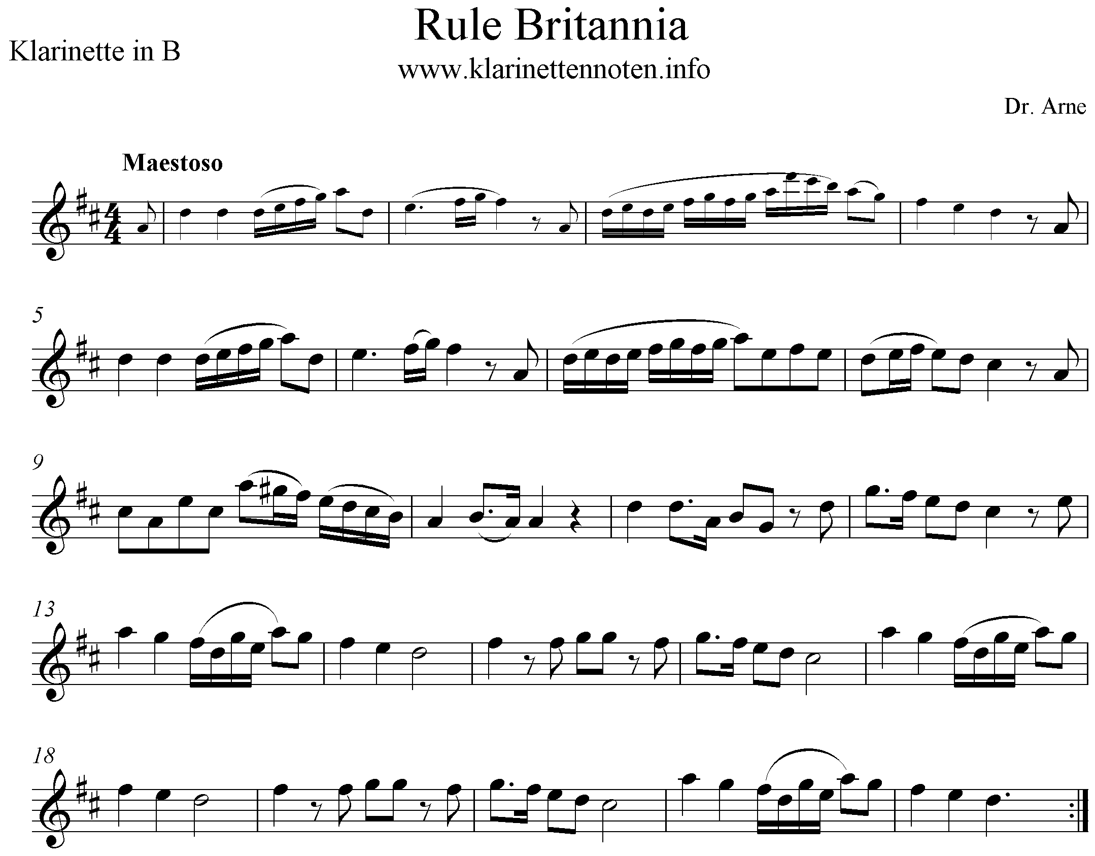 Rule Britannia, D-Major, Clarinet, Klarinette